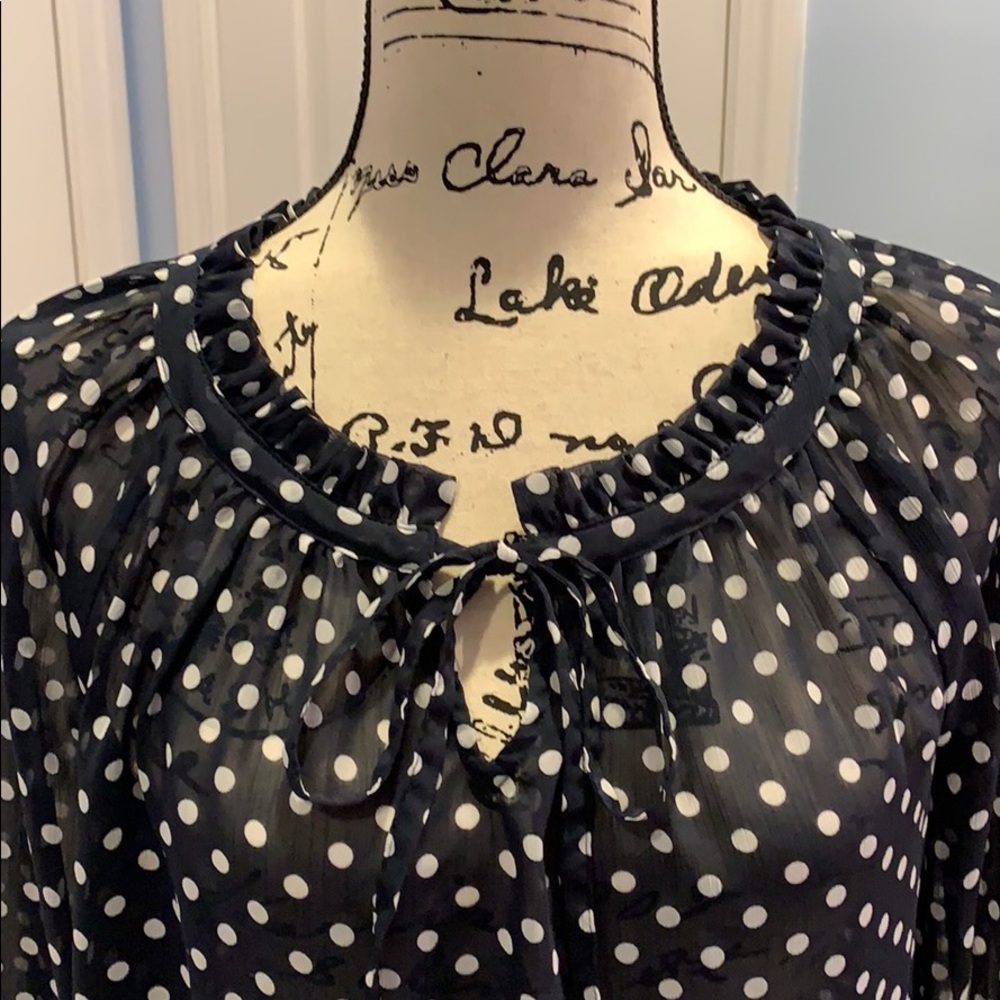 Jones New York Polka Dot 3/4 Sleeve Sheer Blouse - Picture 4 of 6